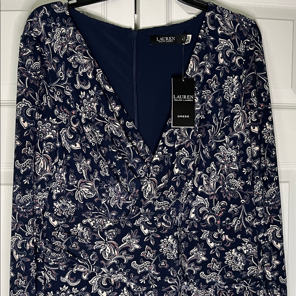 NWT Ralph Lauren Navy Blue Paisley Long Sleeve Dress